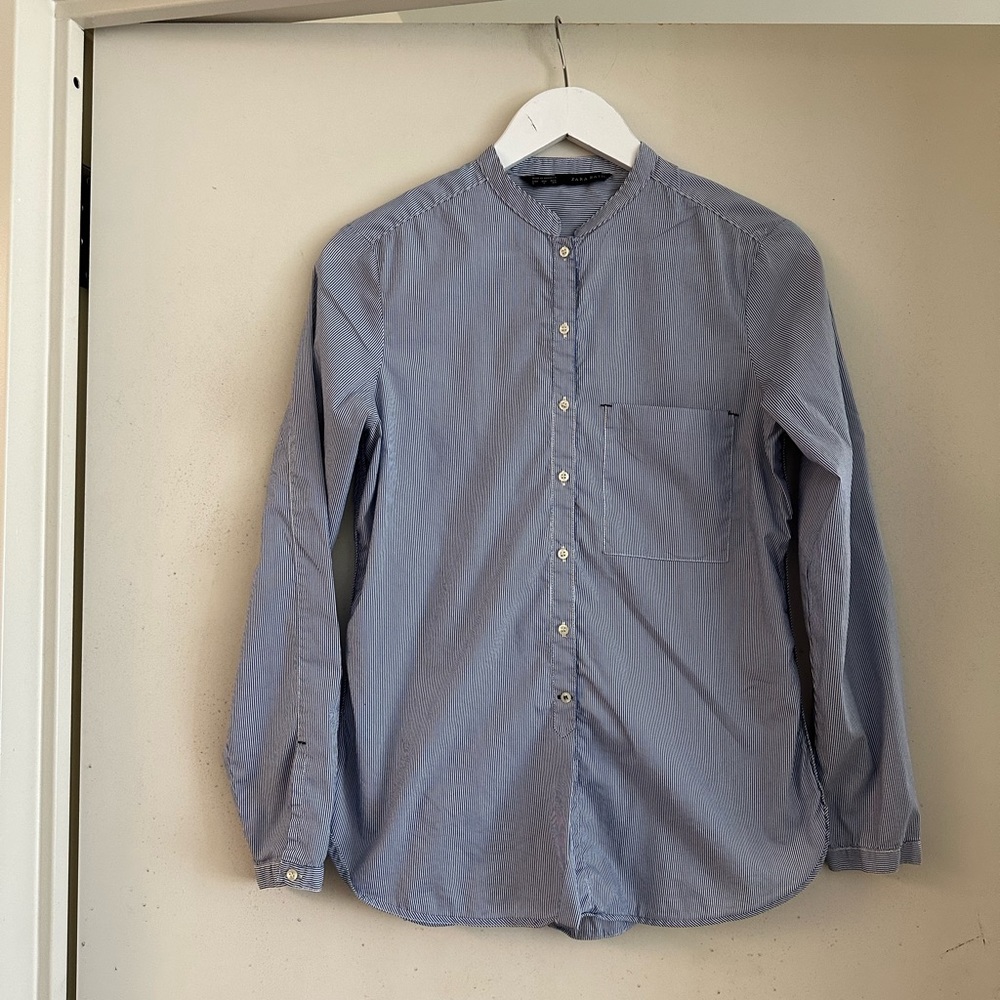 Zara Basic Blue & White Striped Button Down Shirt - image 3